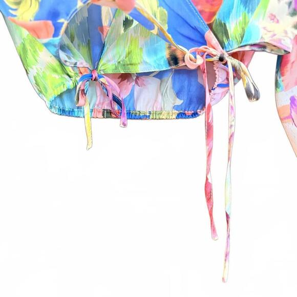 ZARA Shirt, Satin Multicolored Longsleeve Wrap shirt with Ties NWOT - Picture 8 of 12